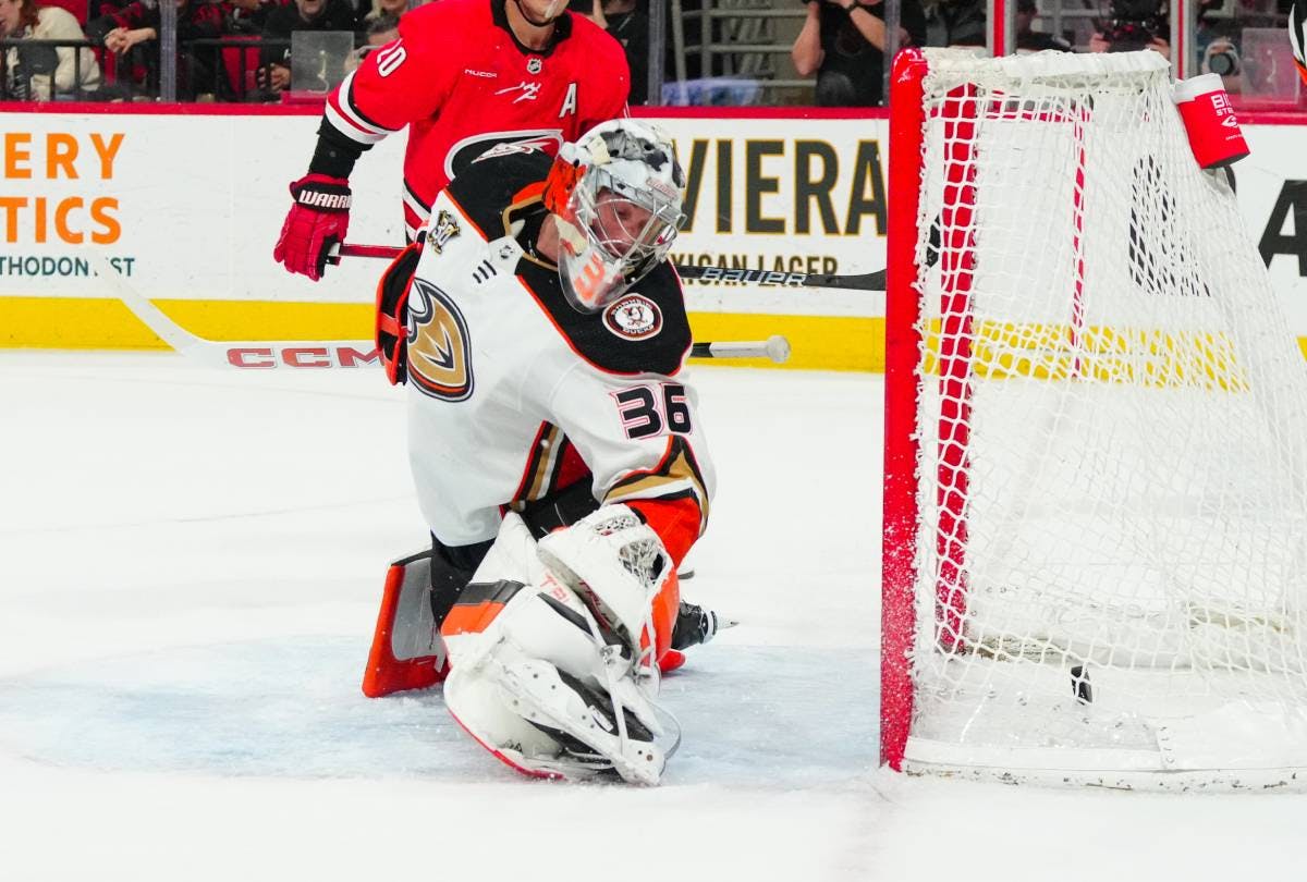 Anaheim Ducks goaltender John Gibson leaves Thursday’s game due to injury