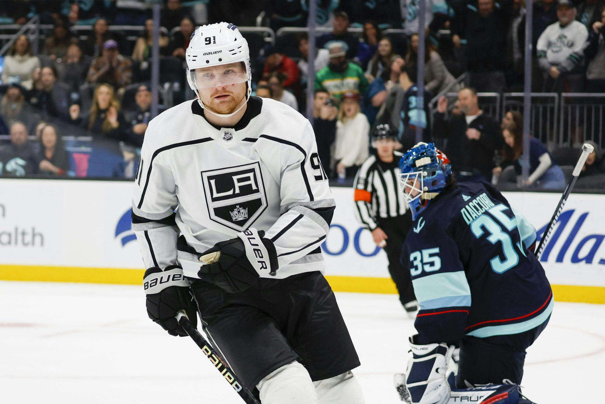Los Angeles Kings’ Carl Grundstrom will not return to game vs. Sabres due to lower-body injury