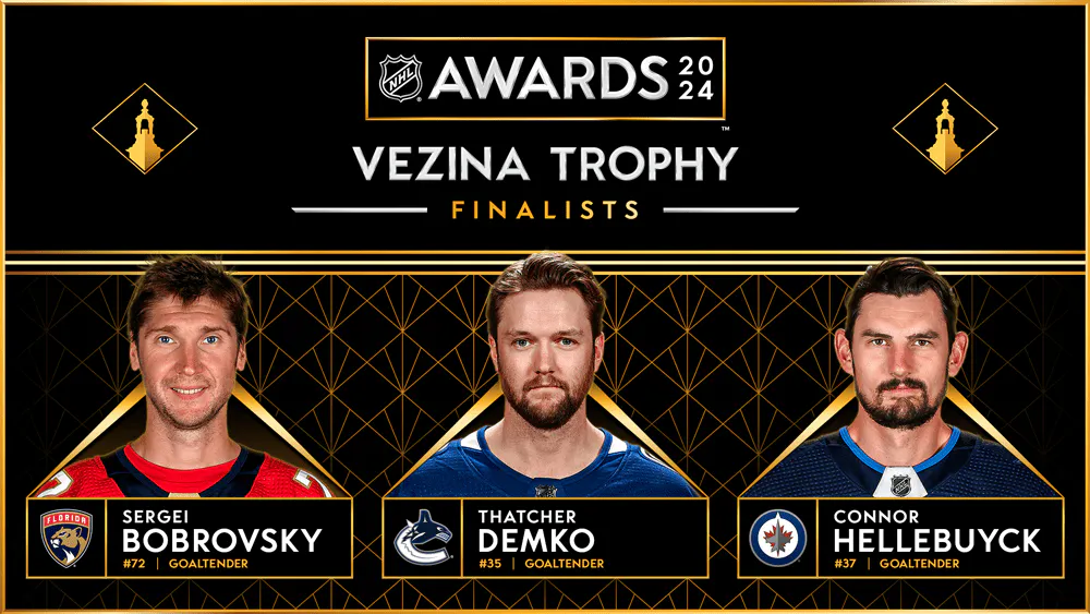 Bobrovsky, Demko, Hellebuyck unveiled as 2023-24 Vezina Trophy finalists
