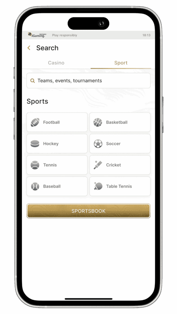 A screenshot mockup of the TooonieBet Canada betting app's sports betting page.