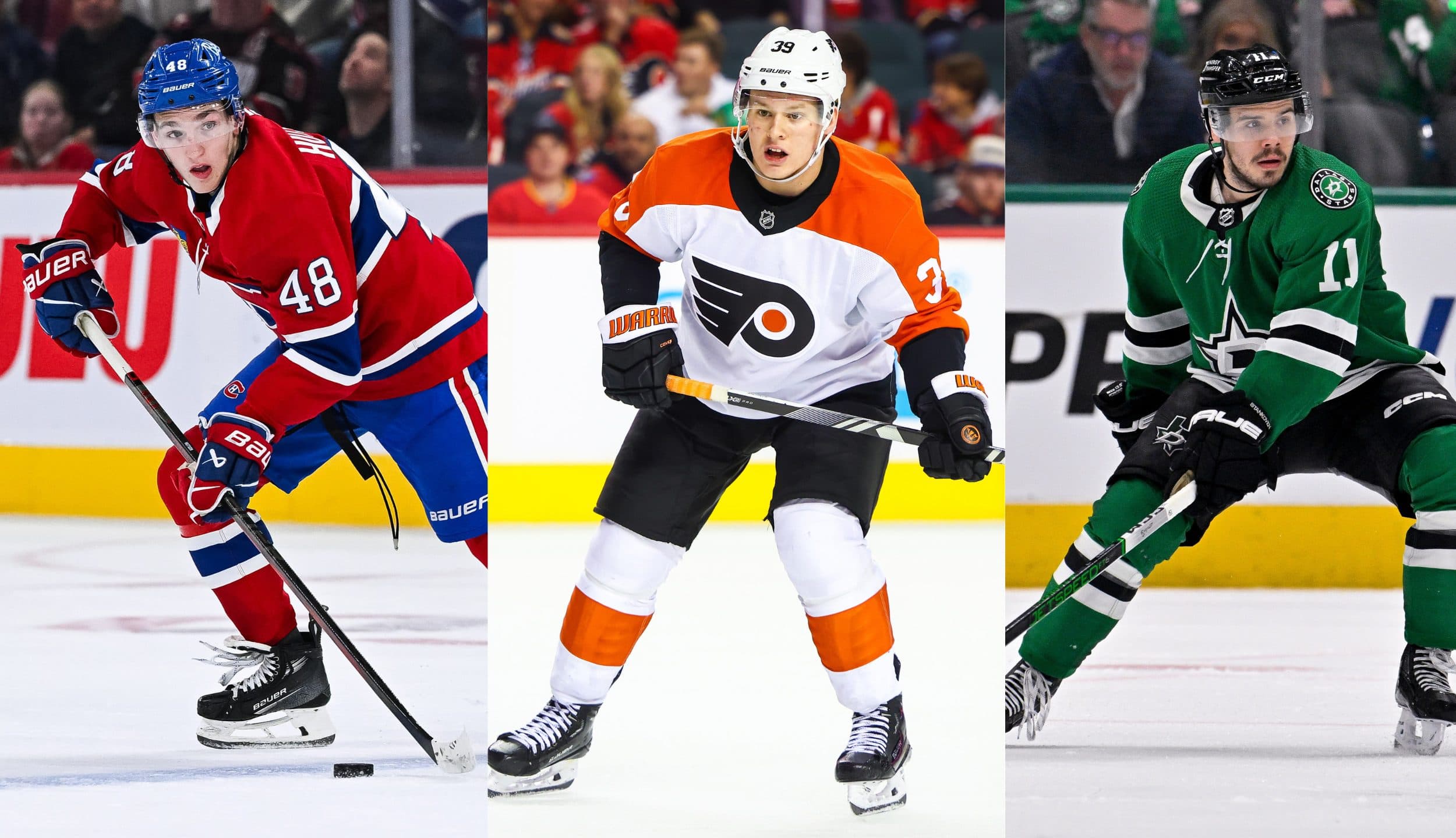 Lane Hutson, Matvei Michkov and Logan Stankoven (Imagn Images)