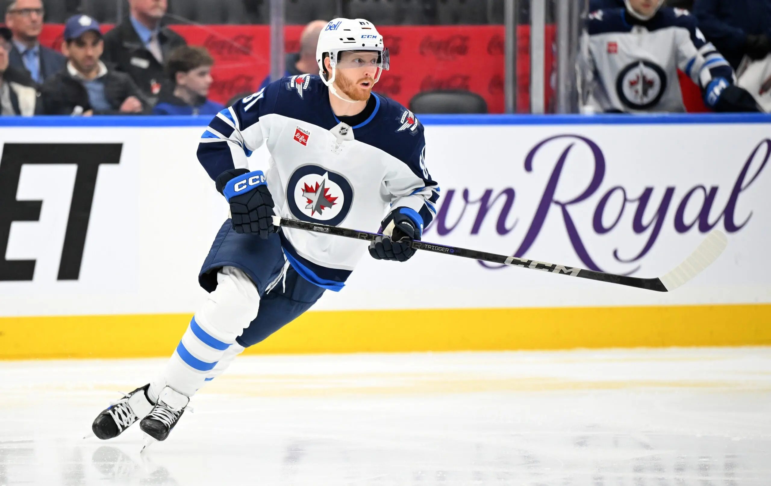 Winnipeg Jets forward Kyle Connor (81) pursues the play against the Toronto Maple Leafs in the third period at Scotiabank Arena.