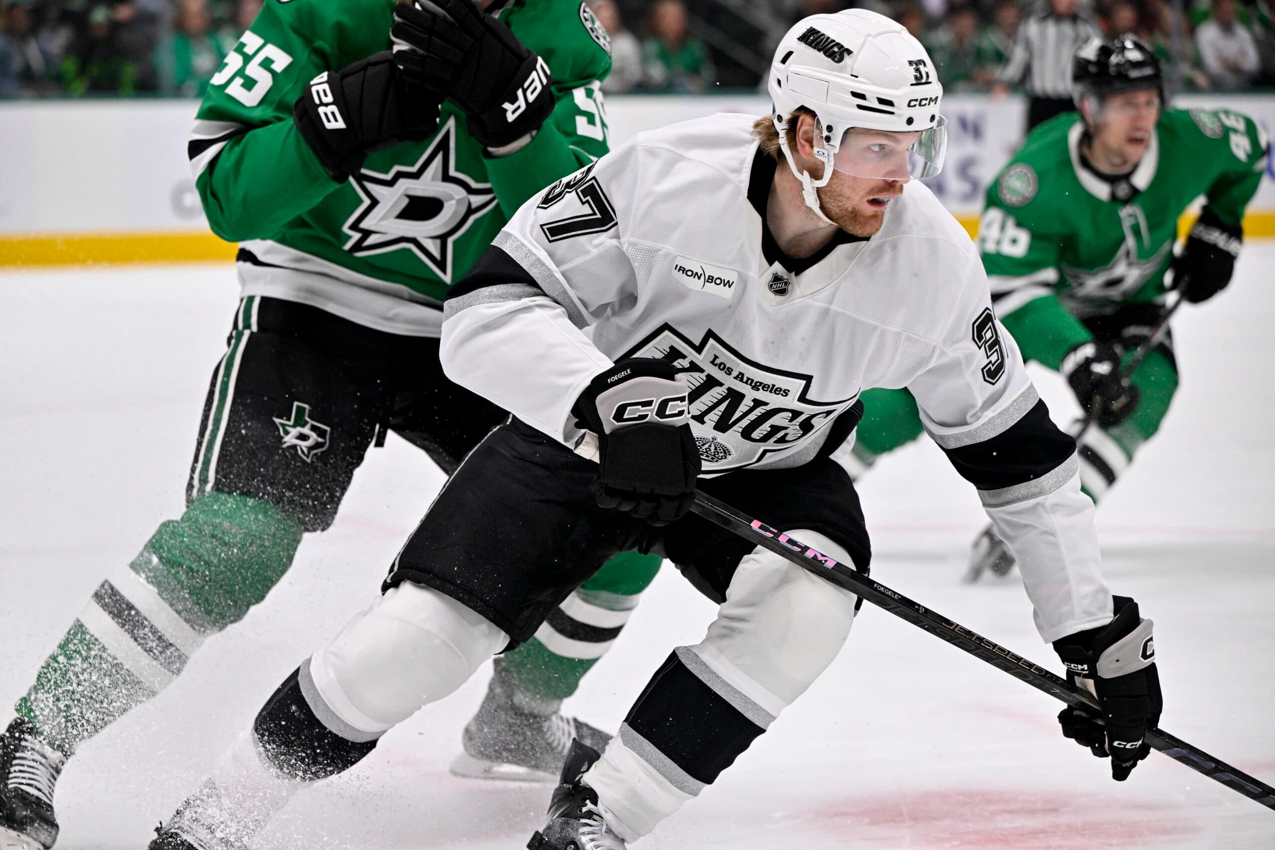 Foegele left Sunday's 3-1 win over the Chicago Blackhawks early after taking a hit in the corner from Chicago's Nick Foligno.