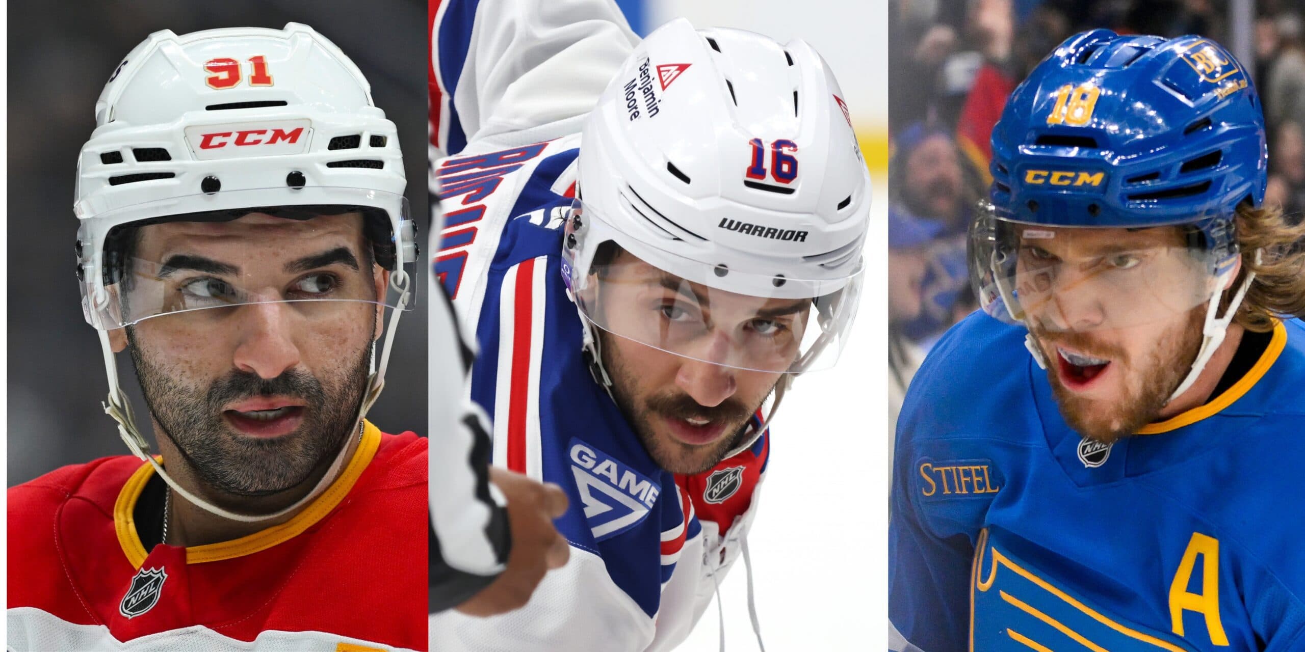 Nazem Kadri, Vincent Trocheck, Robert Thomas (Imagn Images)
