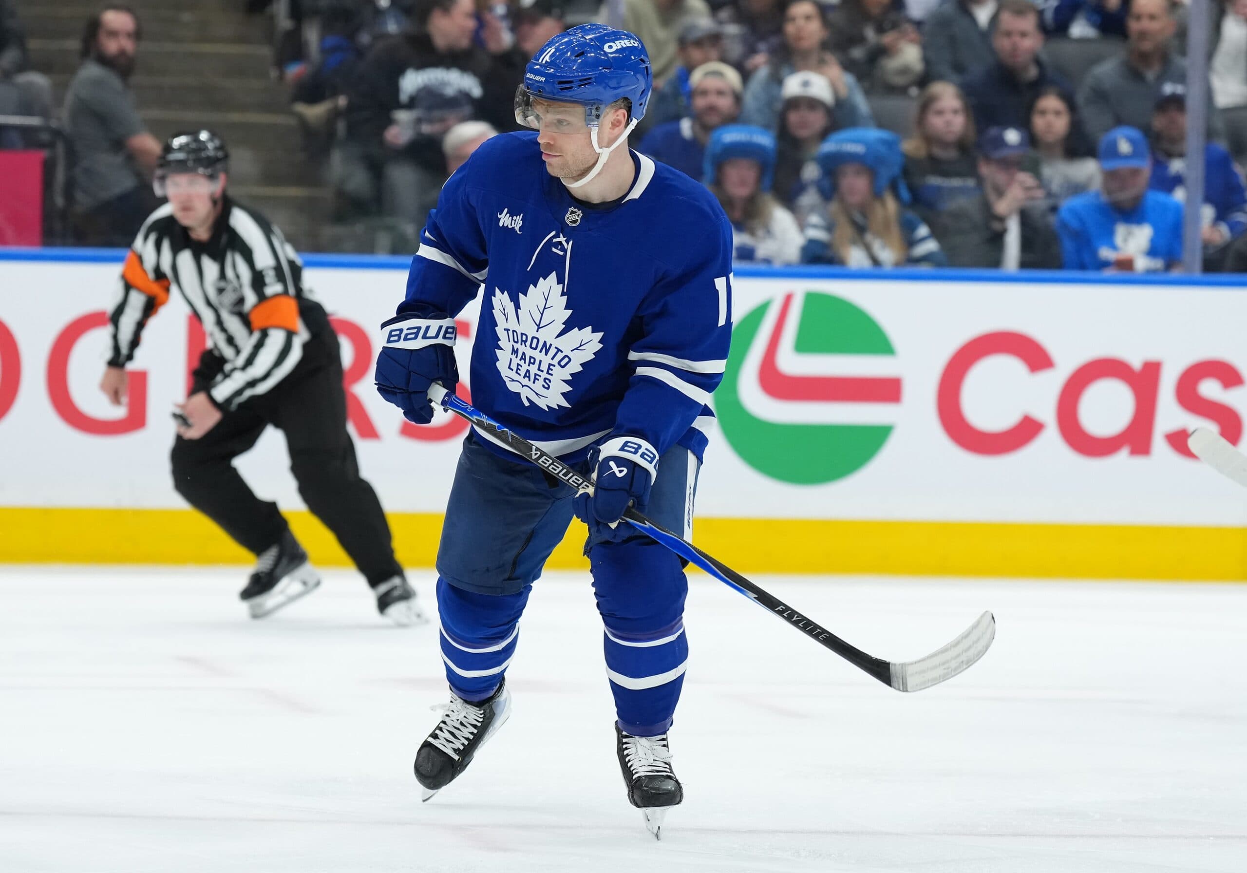 Toronto Maple Leafs center Max Domi (11) follows the play against the Dallas Stars during the third period at Scotiabank Arena.