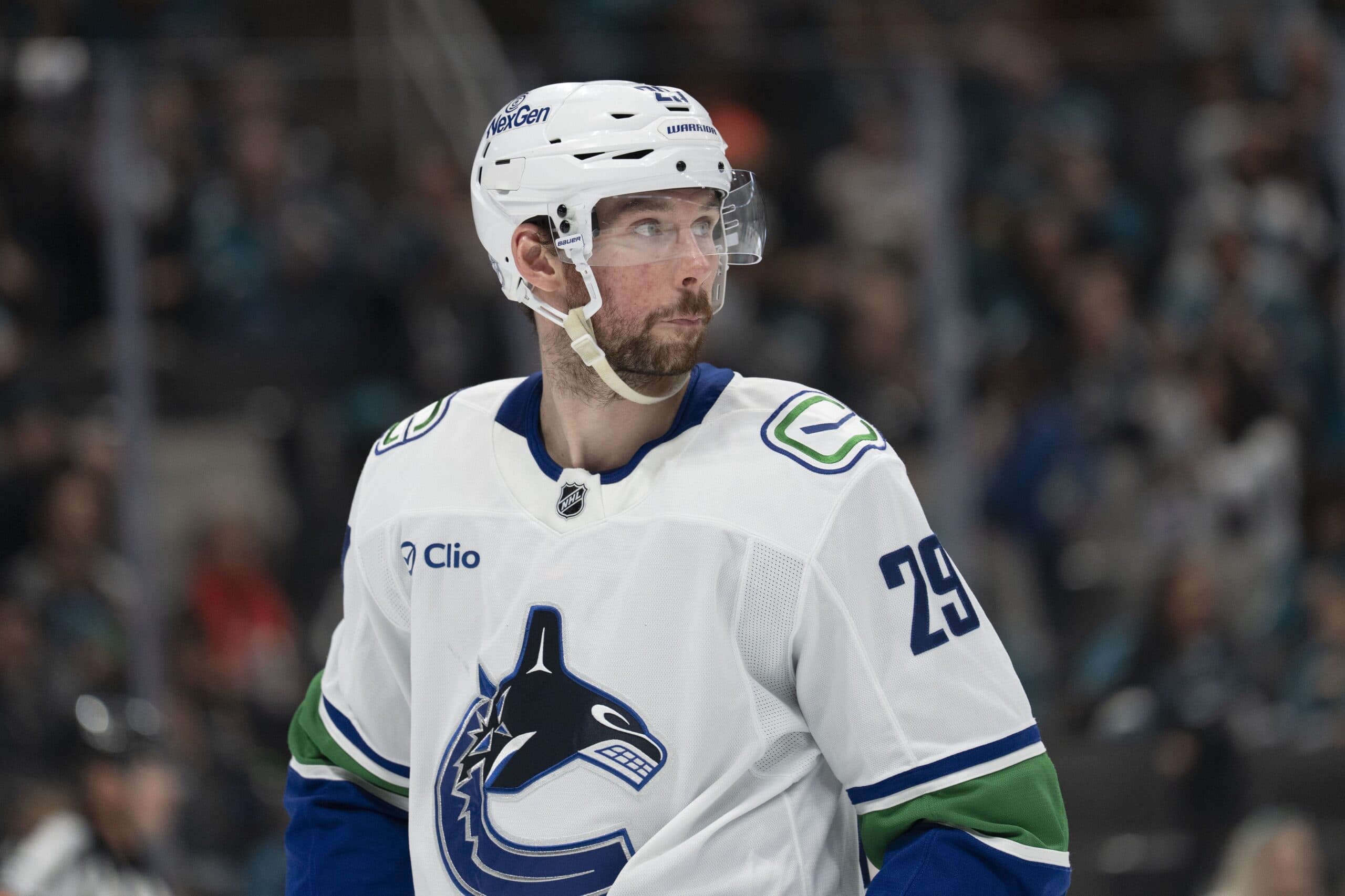 Vancouver Canucks defenseman Marcus Pettersson (29) during the second period against the San Jose Sharks at SAP Center at San Jose.