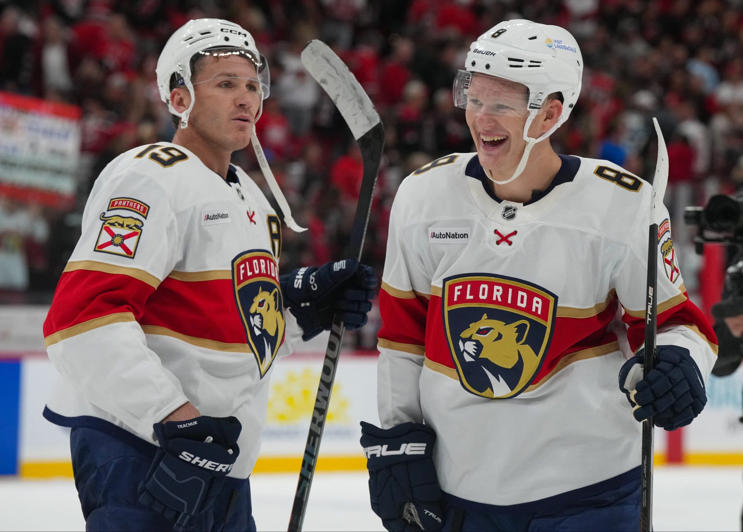 Brady Tkachuk scored a natural hat trick in Florida's 7-3 win on Tuesday.
